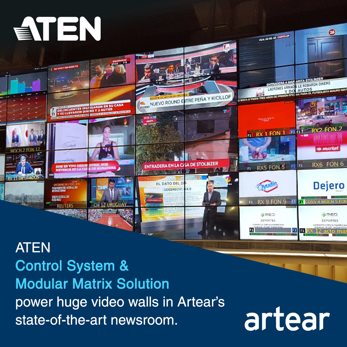 ATEN Control System & Modular Matrix Solution Power Huge Video Walls in Artear&rsquo;s State-of-the-art Newsroom