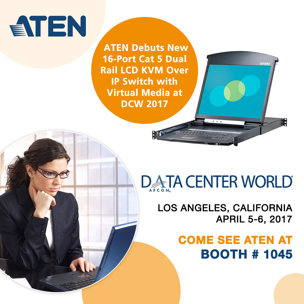 ATEN Debuts New 16-Port Cat 5 Dual Rail LCD KVM Over IP Switch with Virtual Media at Data Center World 2017