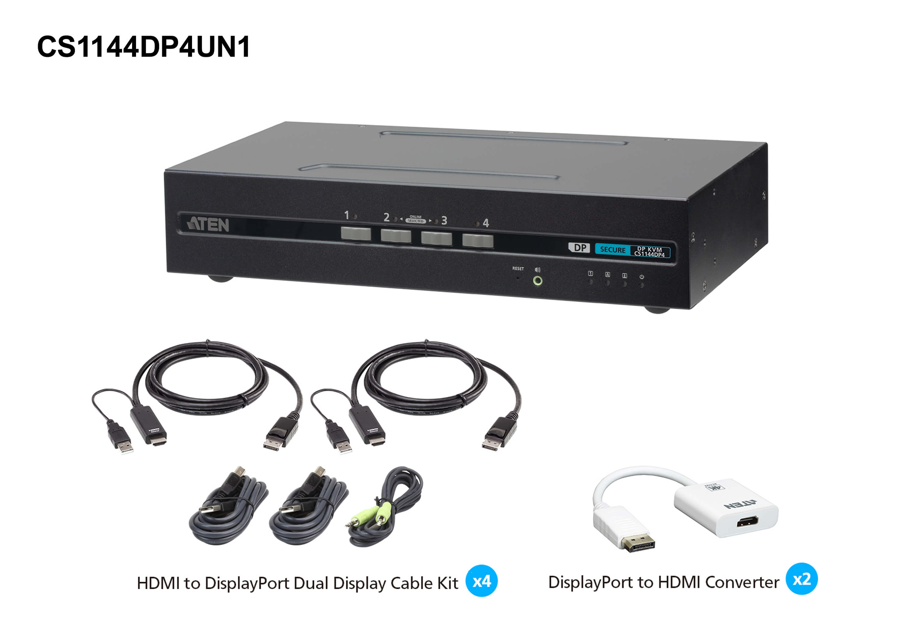 4-Port USB DisplayPort/HDMI Dual Display Universal Secure KVM Switch Kit (PSD PP v4.0 Compliant)