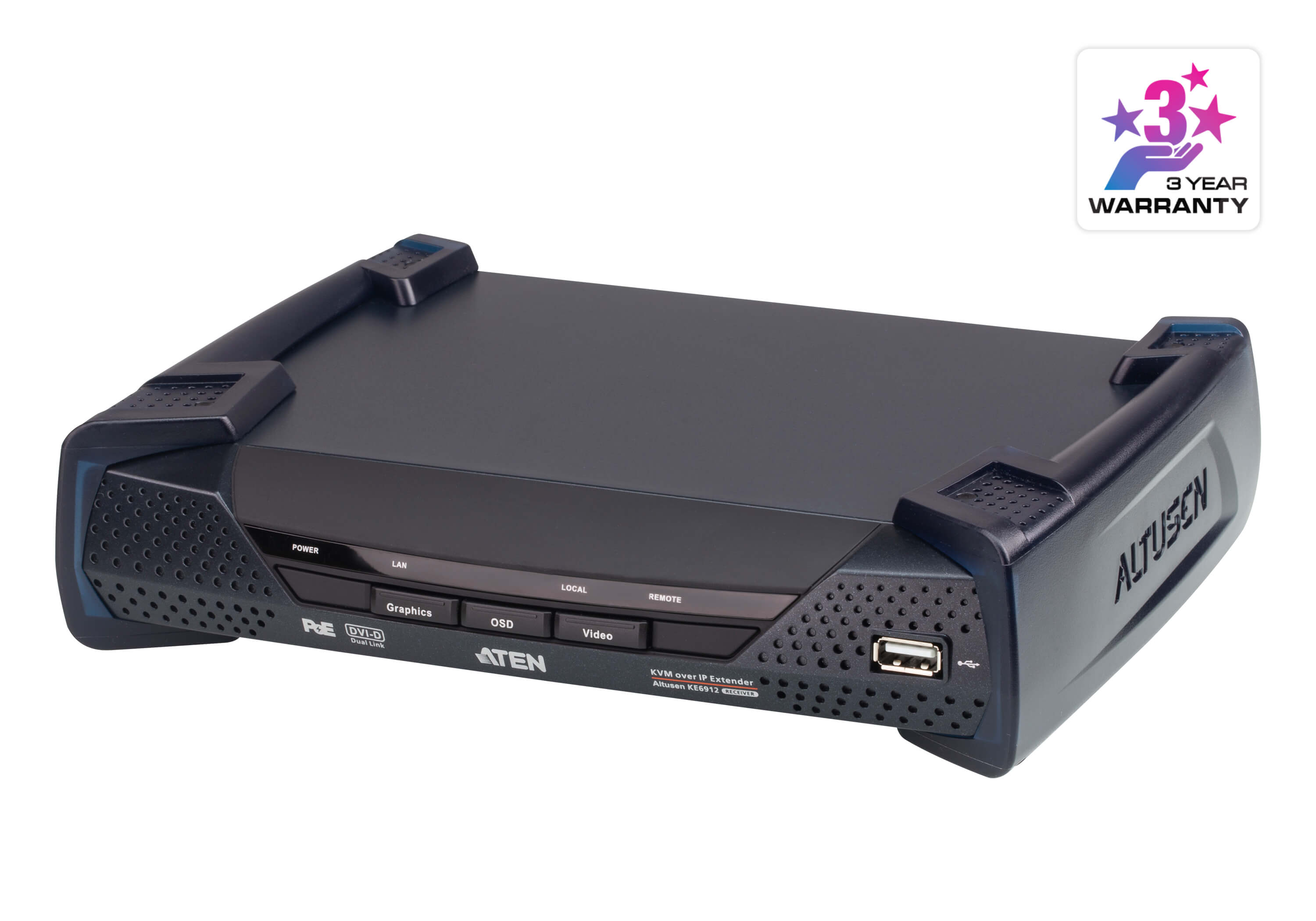 2K DVI-D Dual Link KVM over IP Receiver with PoE