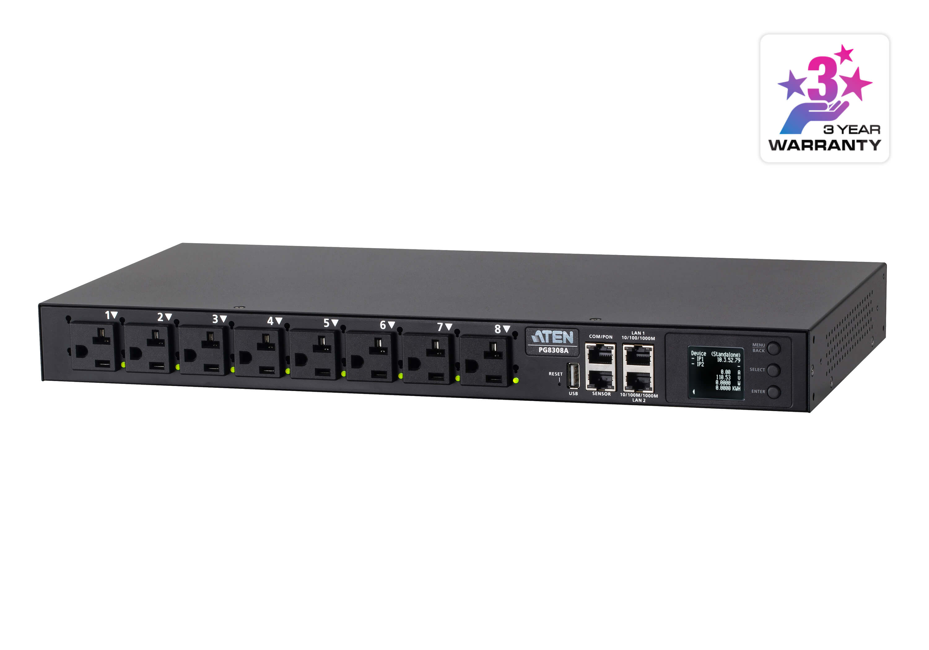 30A/32A 8-Outlet 1U Outlet-Metered & Switched eco PDU