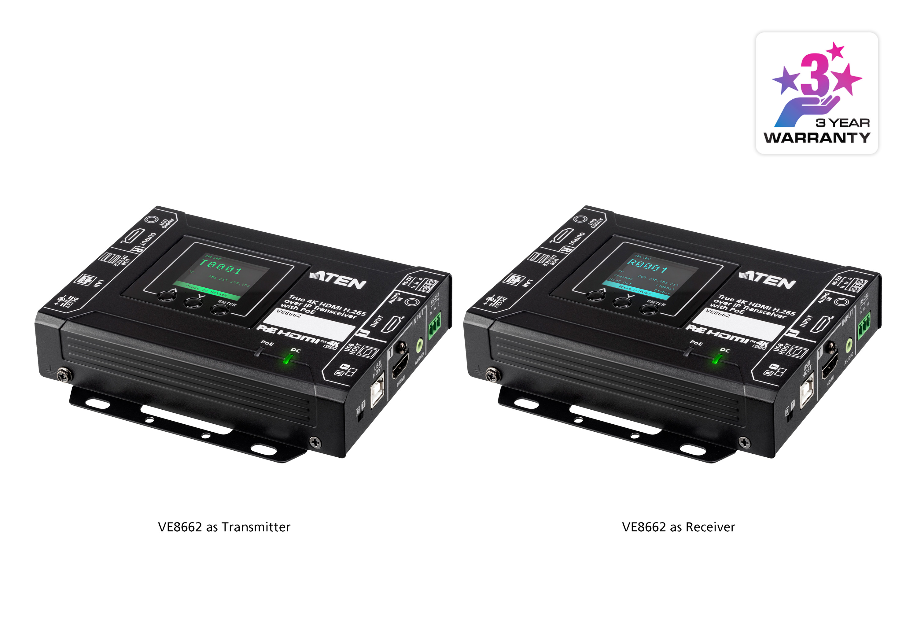 True 4K HDMI H.265 over IP Transceiver with PoE