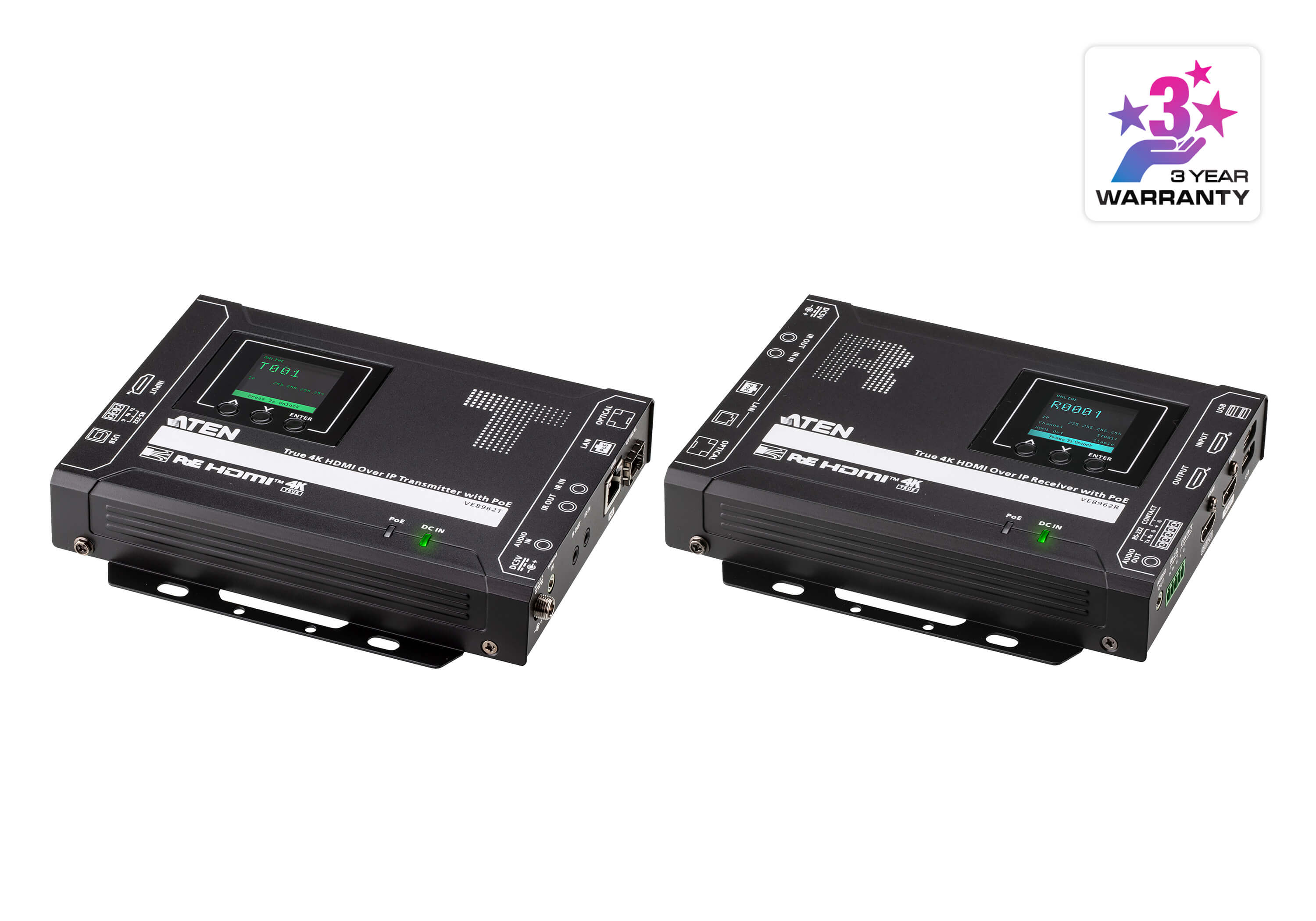 True 4K HDMI Over IP Transmitter with PoE/ True 4K HDMI Over IP Receiver with PoE