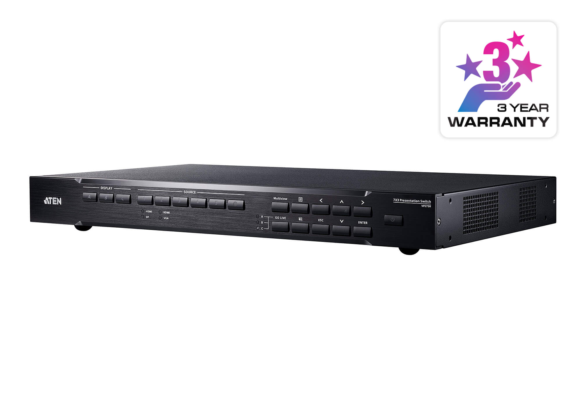 7 x 3 Seamless Presentation Matrix Switch with Scaler, Streaming, Audio Mixer, and HDBaseT