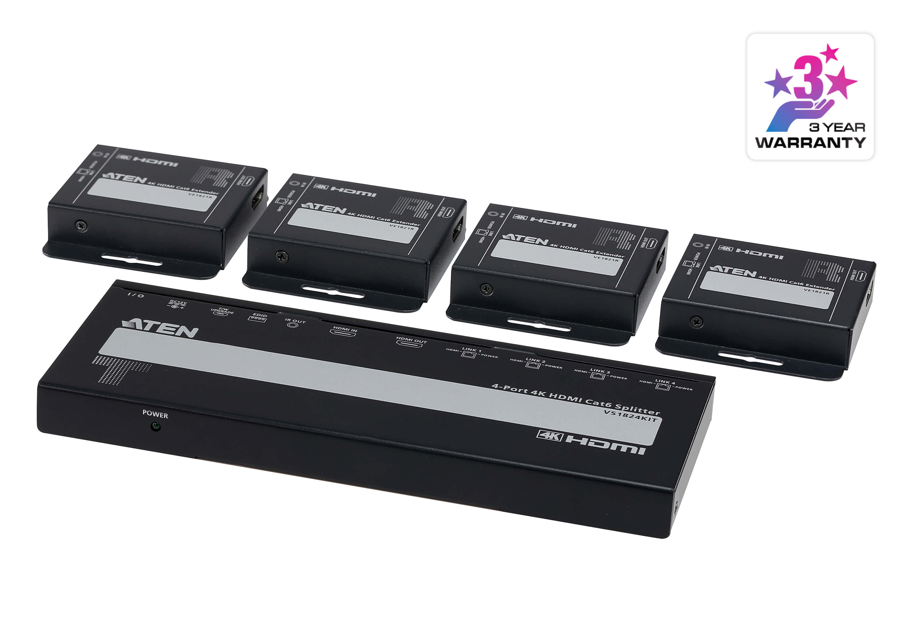 4-Port 4K HDMI Cat 6 Splitter with Receivers