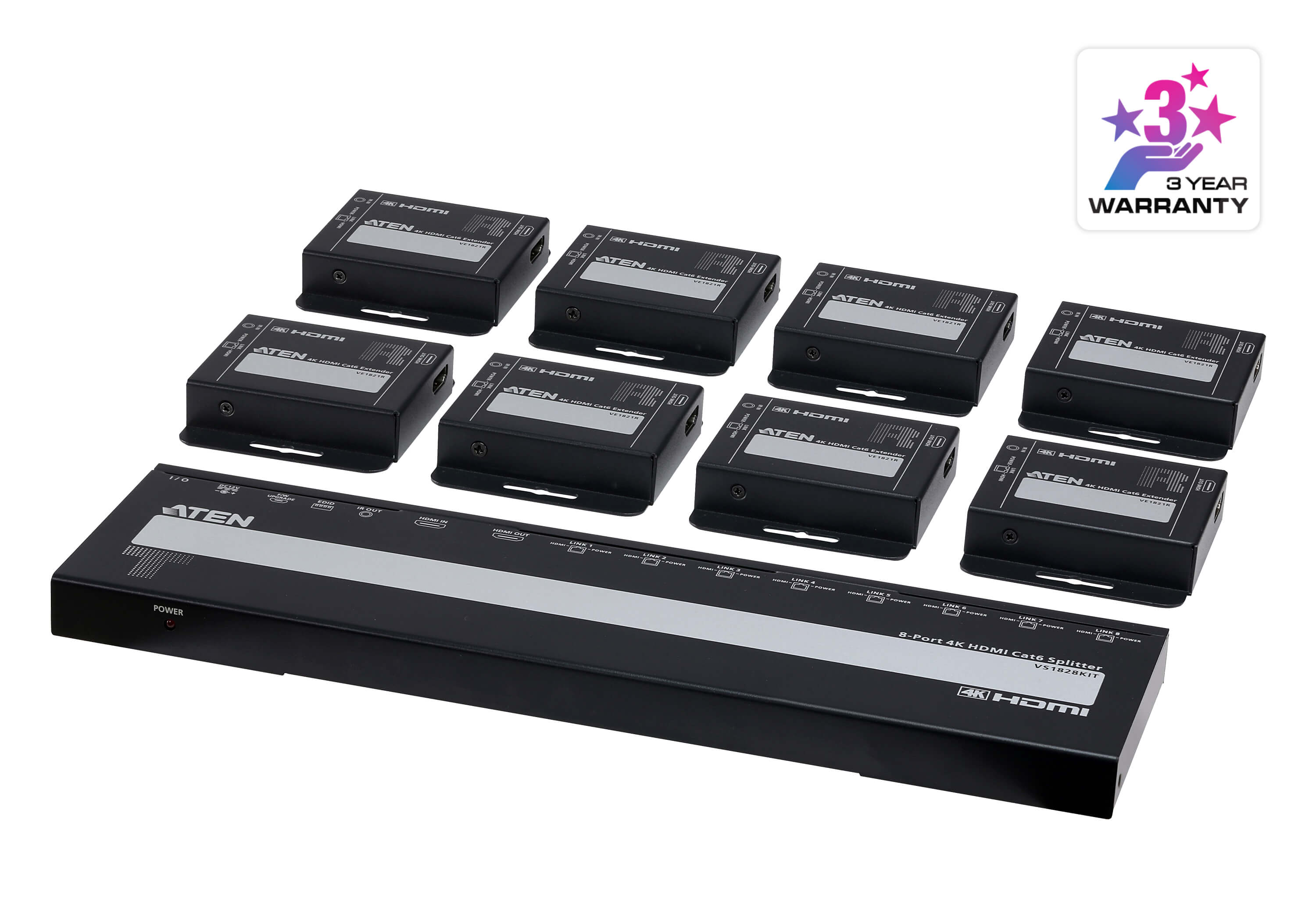 8-Port 4K HDMI Cat 6 Splitter with Receivers