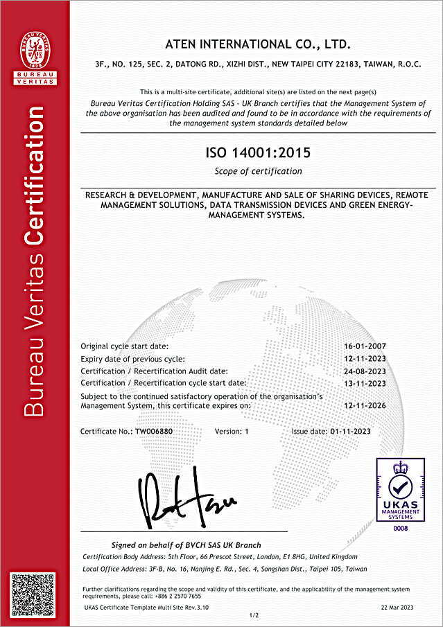 ISO 14001 環境マネジメントシステム認証書-1