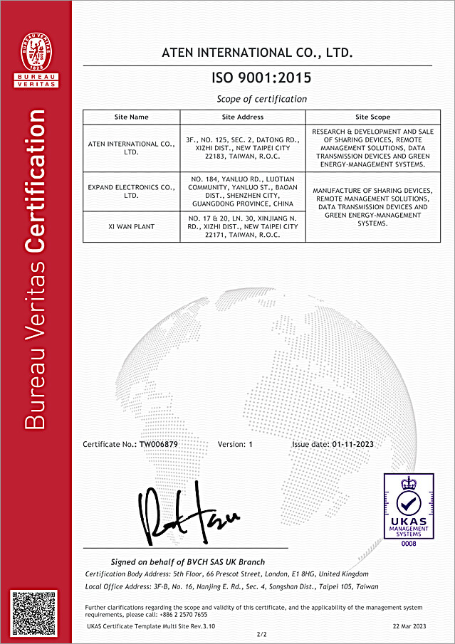 ISO 9001品質マネジメントシステム認証書-2
