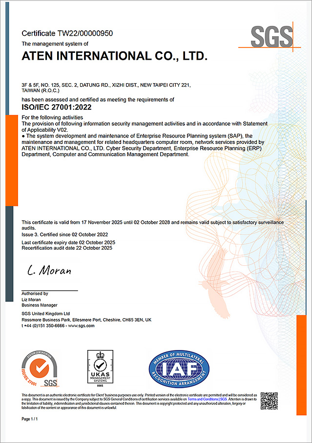 ISO 27001 情報セキュリティマネジメントシステム認定証